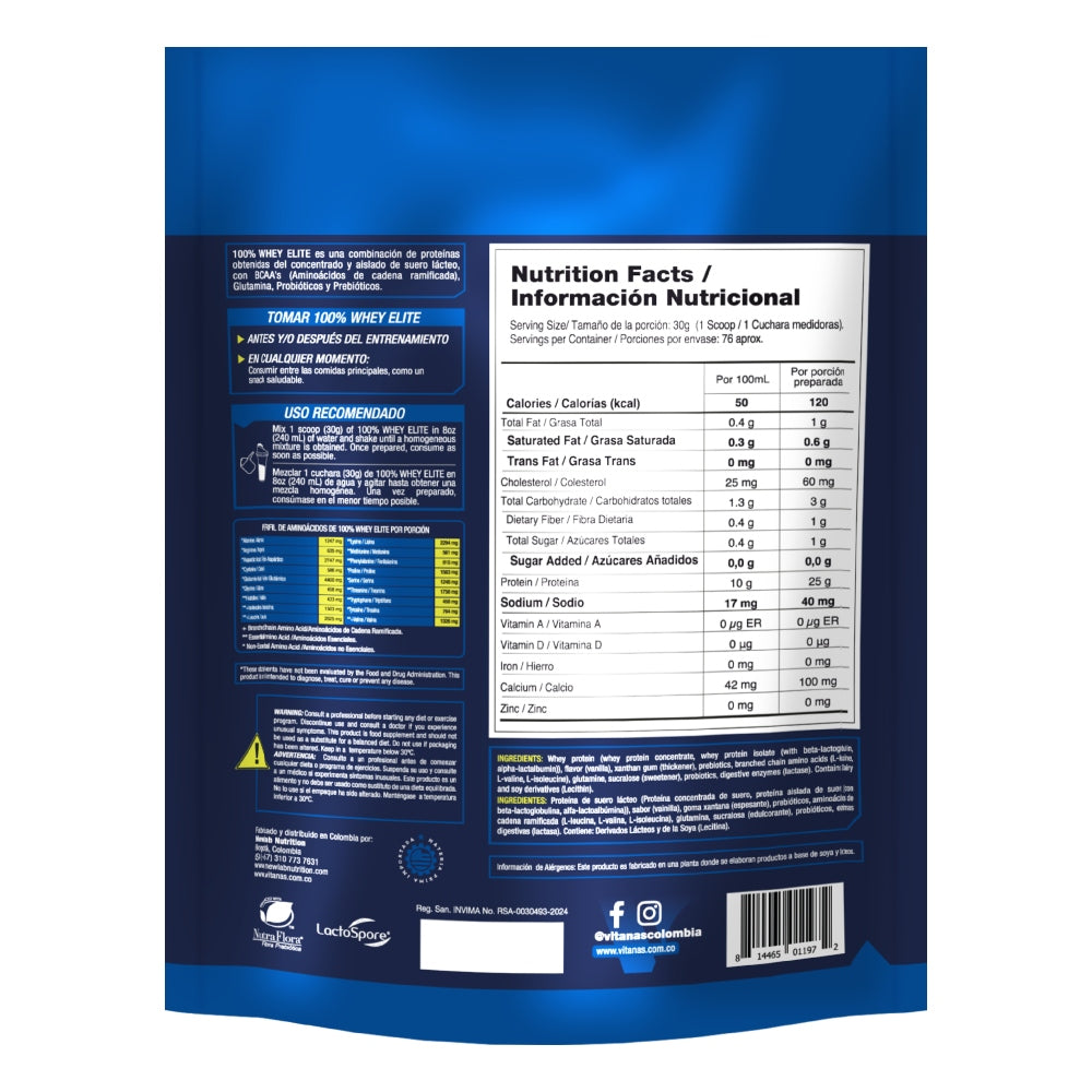Proteína Vitanas Whey Elite 5 lb Vainilla - posterior oficial f449d20c ab19 42ce a954 87734c712ad1