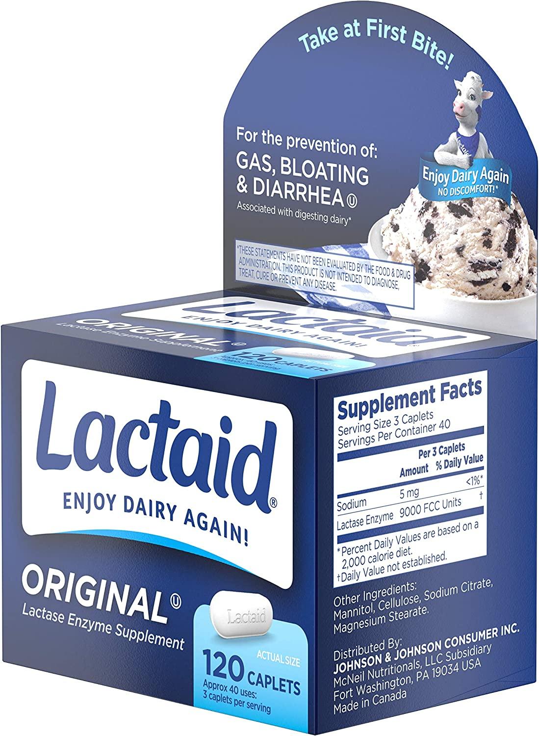 Lactaid Original 120 cápsulas | Enzima lactasa para lácteos