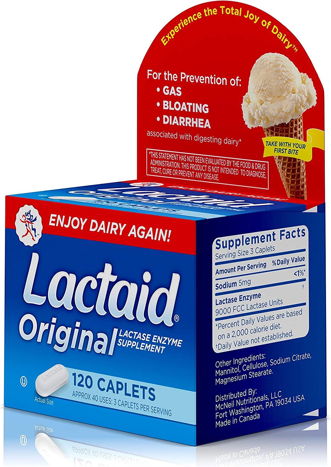 Lactaid Original 120 cápsulas | Enzima lactasa para lácteos