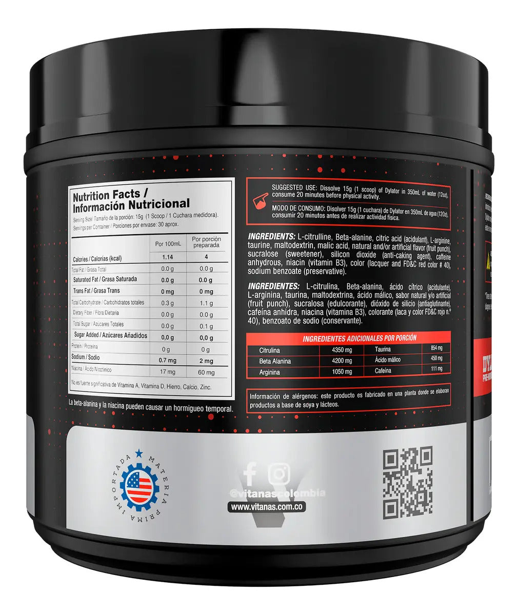 Dylator Vitanas Pre-Entreno | 450 g | 30 servicios