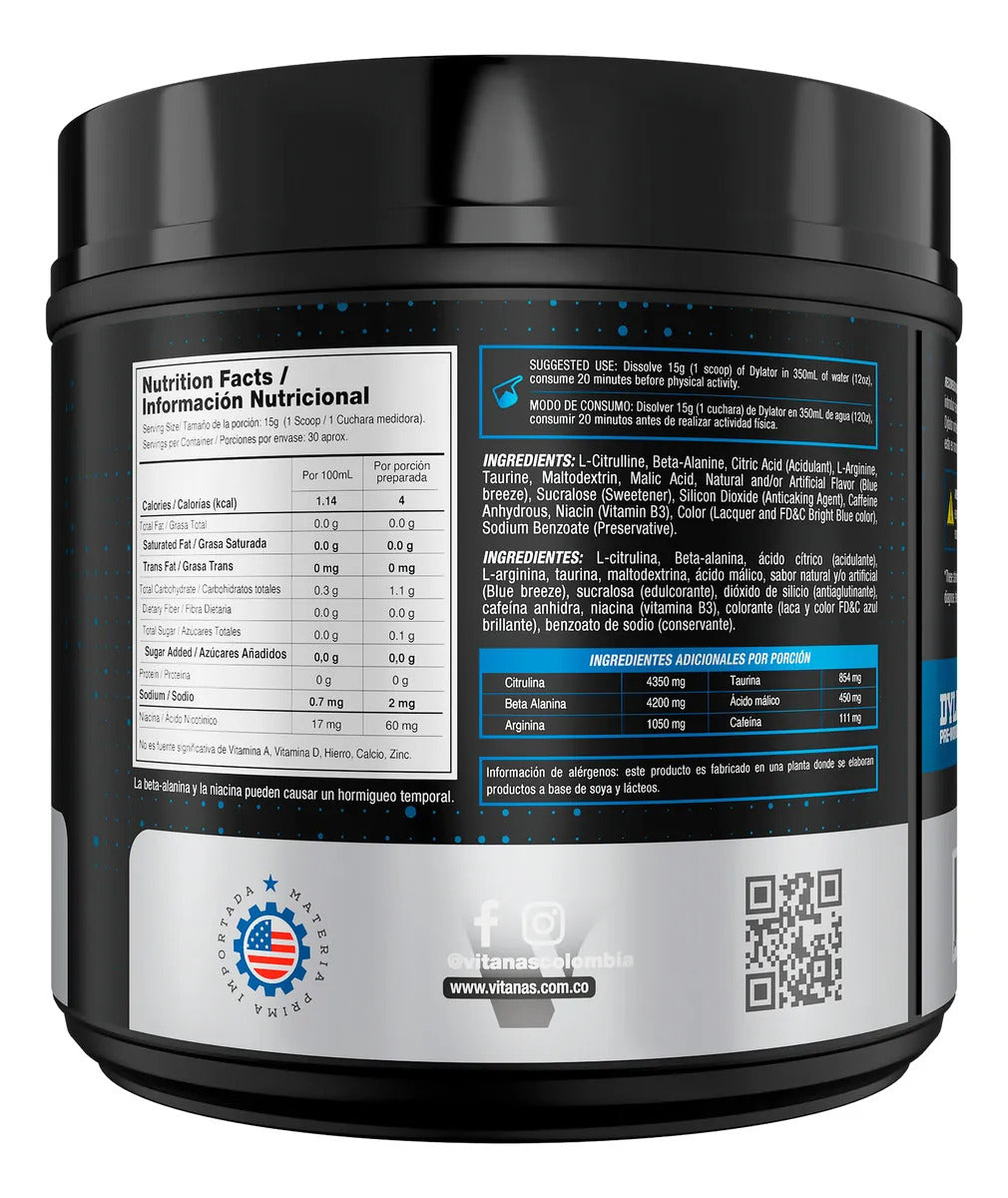 Dylator Vitanas Pre-Entreno | 450 g | 30 servicios