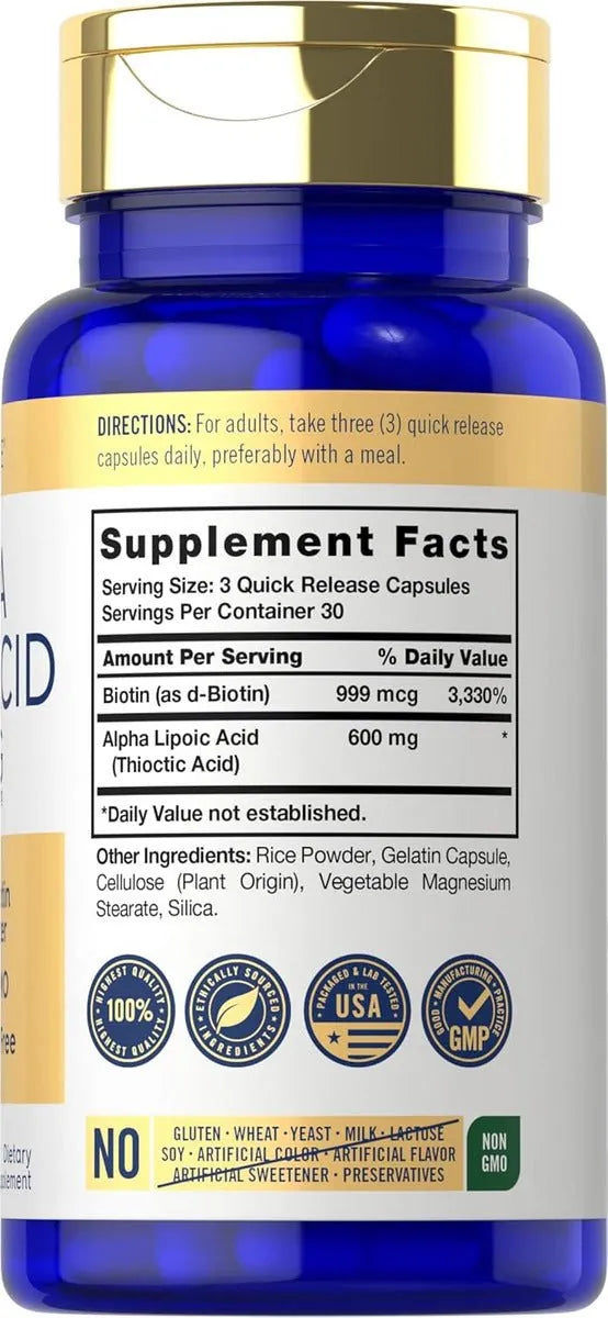 Ácido Alfa Lipoico Ala Biotina 600mg 90 Cápsulas Antioxidante - MARTURI