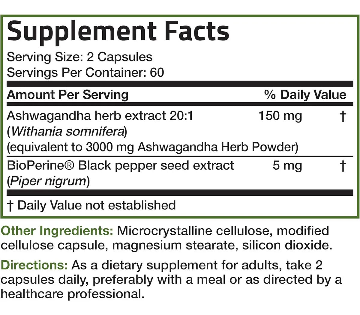 Ashwagandha 500mg + BioPerine | 120 Cápsulas | Bronson | 60 Días