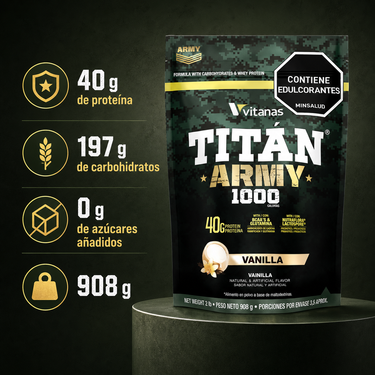 Titan Army Vitanas 2 lb Vainilla | Hipercalórico 908 g