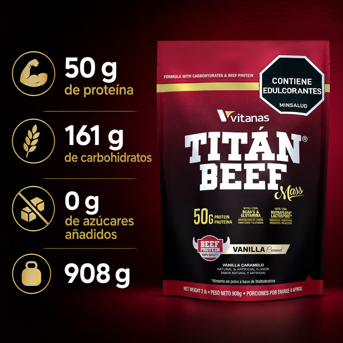 Titan Beef Mass Vitanas | 2 lb | Vainilla Caramelo