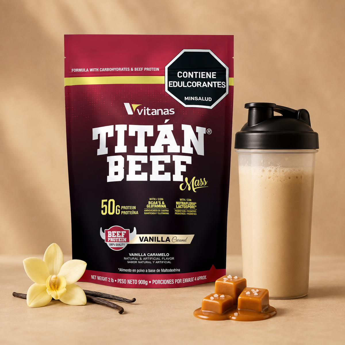 Titan Beef Mass Vitanas | 2 lb | Vainilla Caramelo