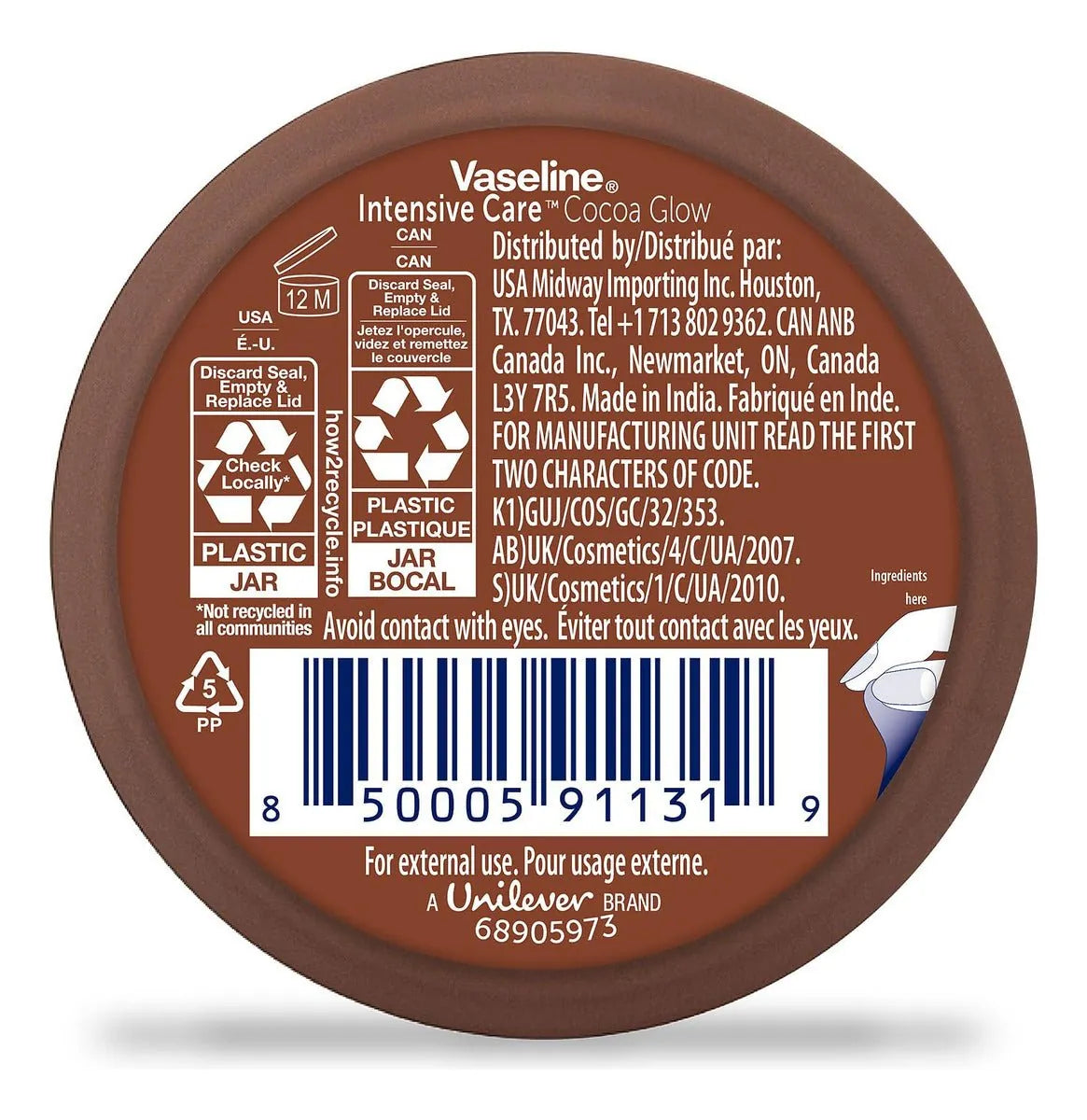 Vaseline Cocoa Glow 75ml - Hidratación 48h Con Cacao - Crema - MARTURI