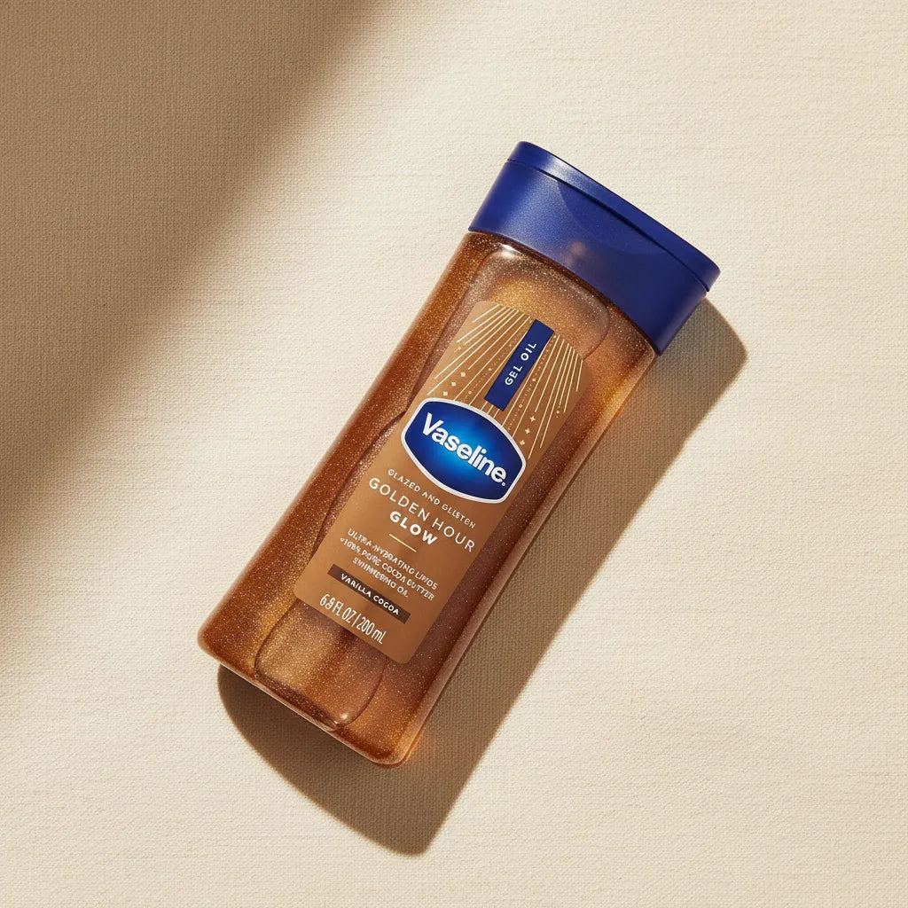 Vaseline Golden Hour Glow Flatlay Editorial