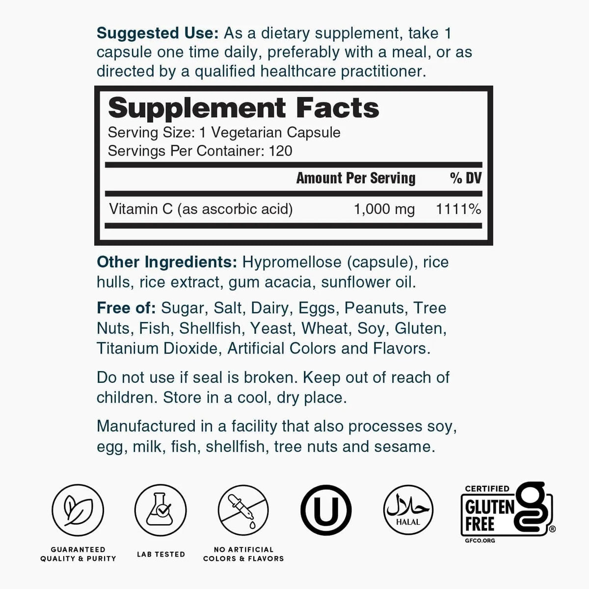 Vitamina C 1000 mg – 120 cápsulas | Nature's Lab