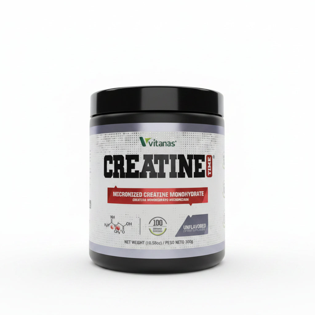 Creatina Vitanas Creatine Time 300 g - presentación profesional sobre fondo blanco