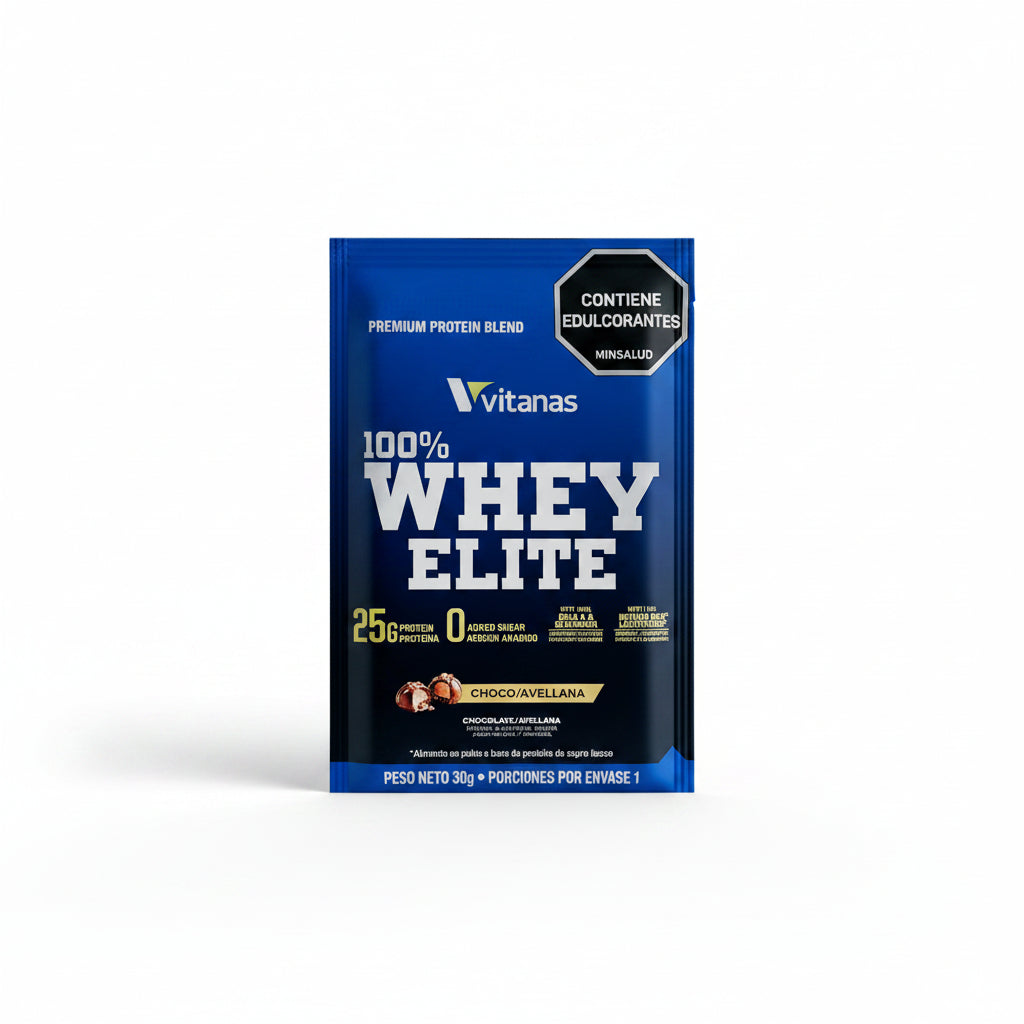 Vitanas Whey Elite Sachet 30 g Choco Avellana - presentación profesional sobre fondo blanco