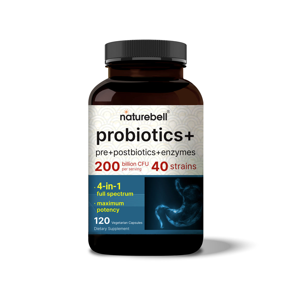 NatureBell Probióticos 200 mil millones UFC | 40 cepas | 240 cápsulas